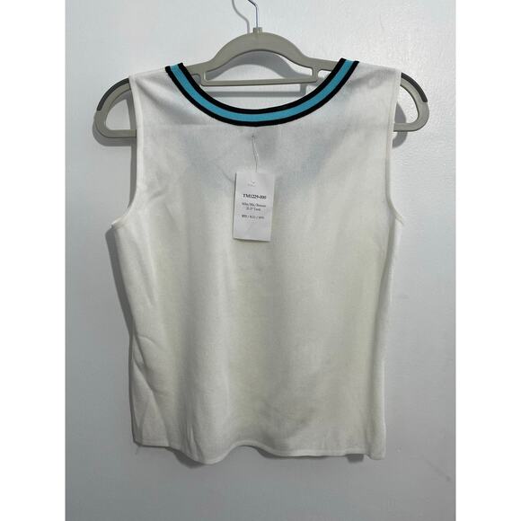 Toula Tank Top XS White Aqua Black Trim Old Money Tennis Golf Preppy NWT - Picture 3 of 6